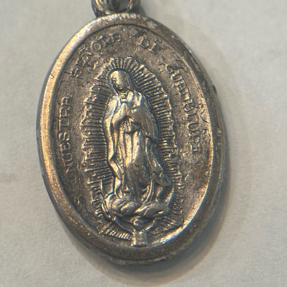 SILVER TONE NUESTRA SEÑORA DE GUADALUPE & SANTO NIÑO DE ATOCHA METAL NECKLACE